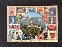 Carte postale Liechtenstein château Vaduz timbre 2004