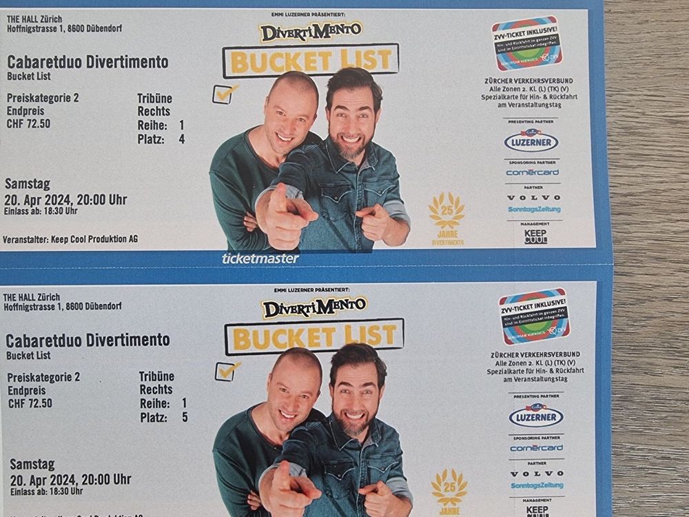 2 Super Tickets DivertiMento Bucket List, The Hall Dübendorf Kaufen
