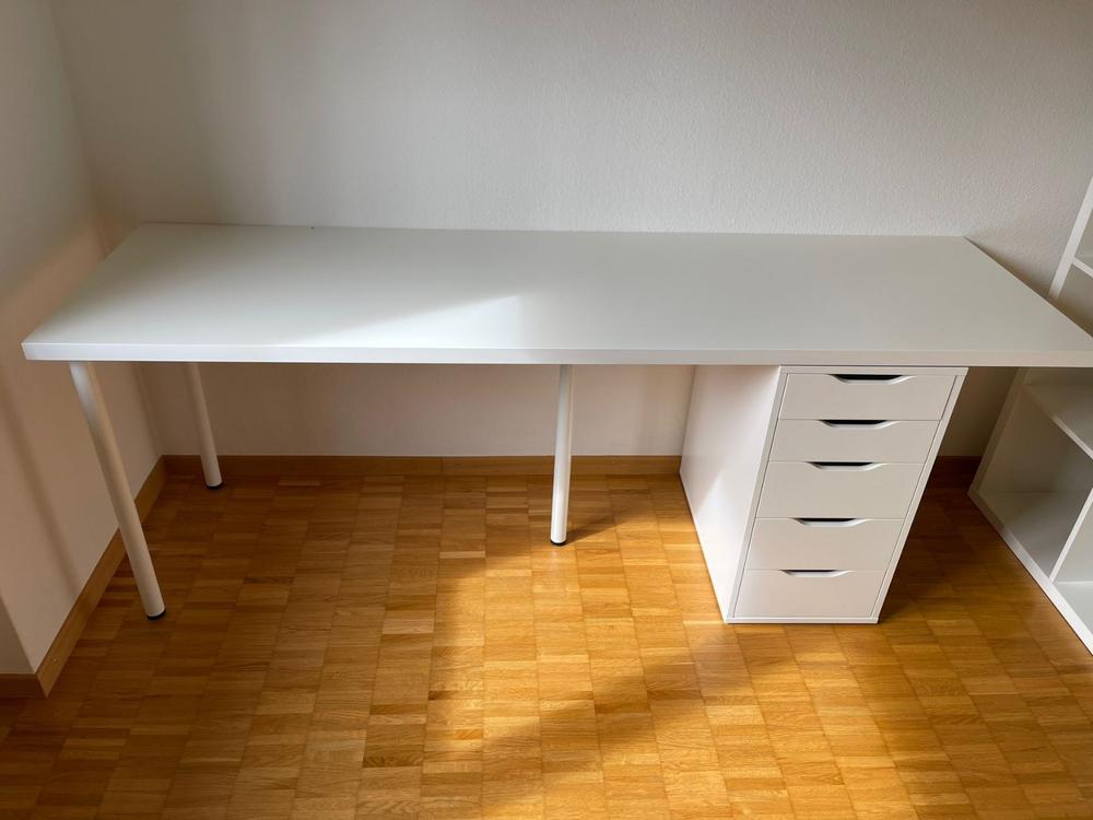 Weisser Schreibtisch + Schubladenschrank IKEA — 200x60 cm