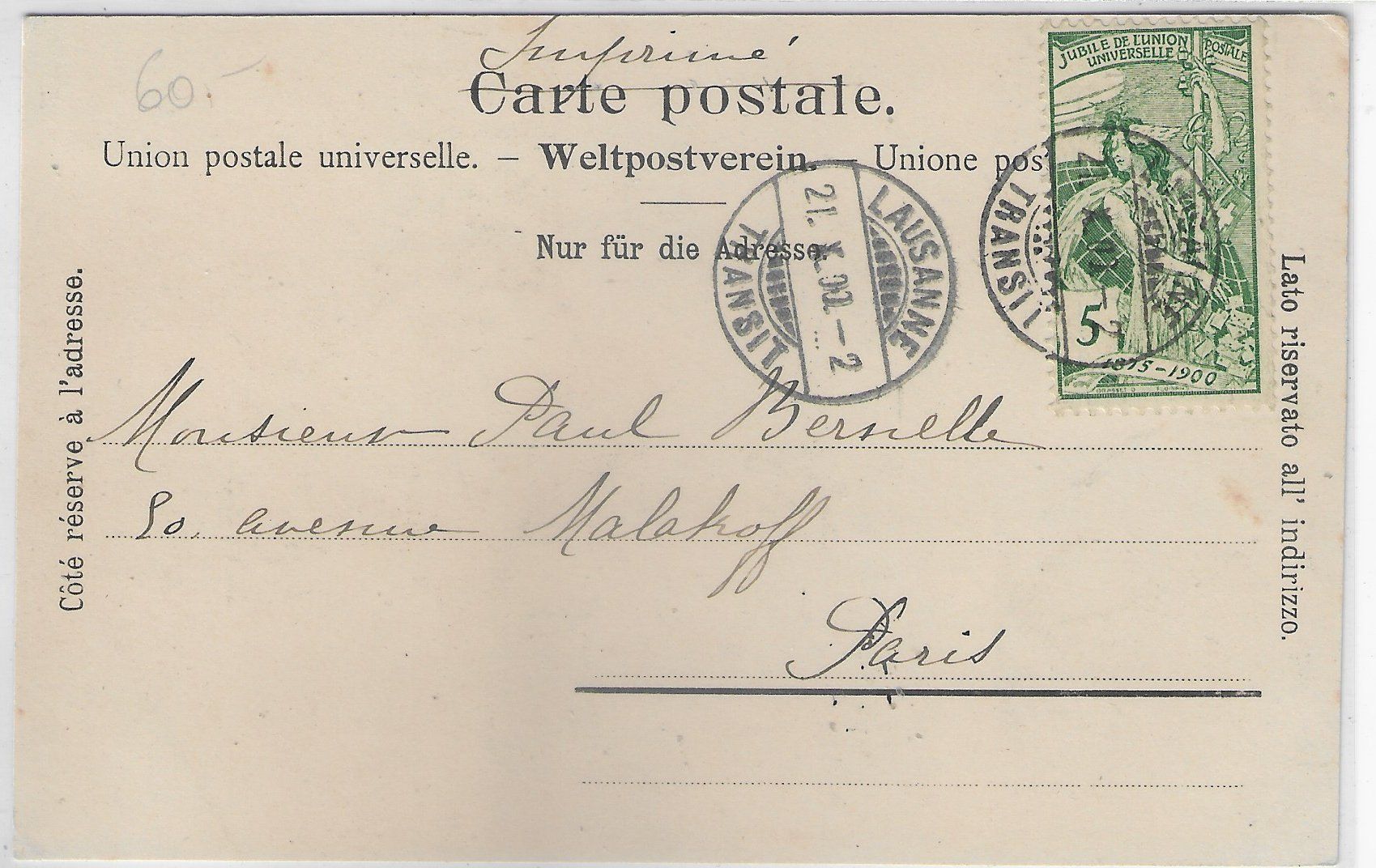 Cartoline postali: Lausanne - Rue de Pre - animee - UPU 1900 – Usato da Ettingen venduto da Kartenplanet 1