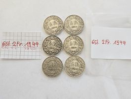 Zweifränkler Set 6 Stück 1944