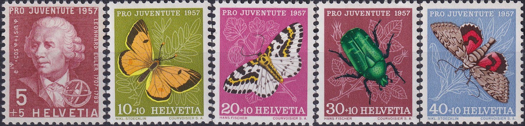 Tutti i francobolli: 1957, J168-J172 Pro Juventute ** postfrisch, Kat: 8.- – Usato da Sursee venduto da Luzernerraute