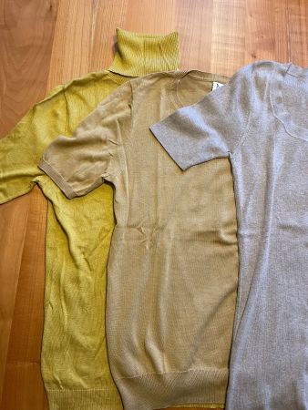 Paket 3 Oberteile aus Seide & Baumwolle in beige, gold, grau