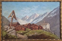 tableau ancien signé "Eisten, vallée du loetschental" Suisse