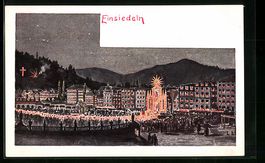 Einsiedeln, Lichterprozession bei Nacht,