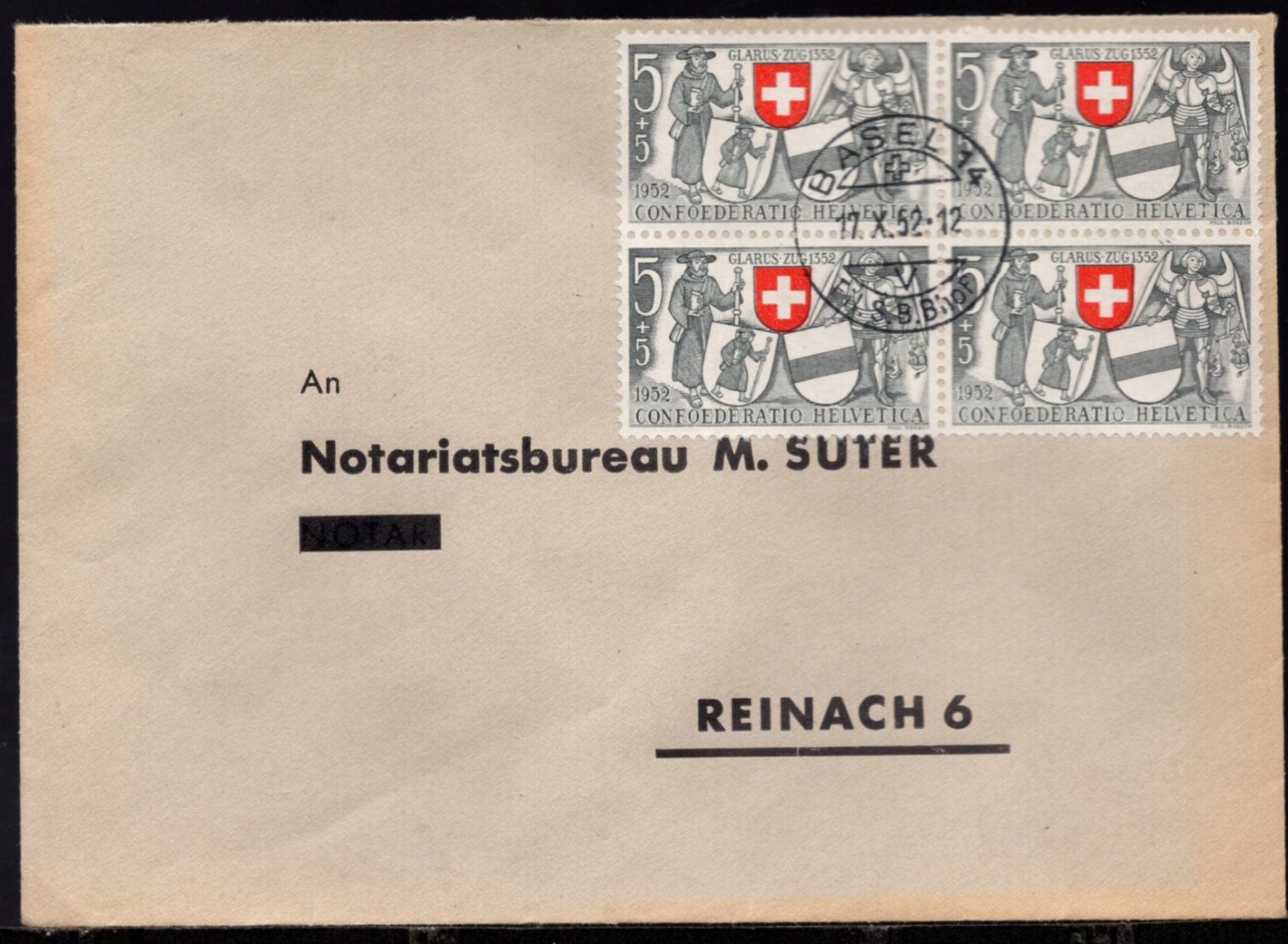 Tutti i francobolli: BASEL  17.X.52   nach  REINACH 6 – Usato da Aarau venduto da kufi44