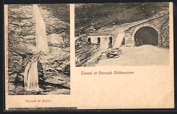 Cartoline postali: Brig /VS, Tunnel et Cascade Kaltewasser, – Usato da Berlin venduto da bartko-reher
