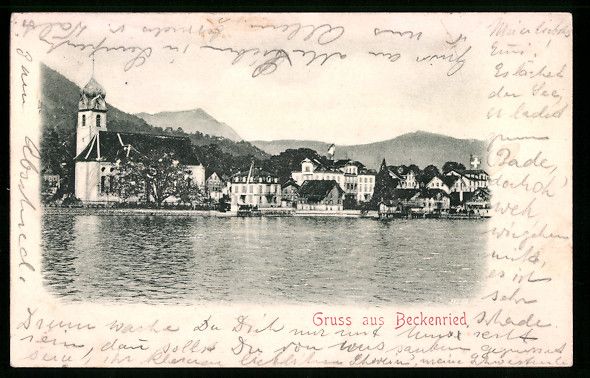 Cartoline postali: Relief-AK Beckenried, Panorama mit Kirch – Usato da Berlin venduto da bartko-reher