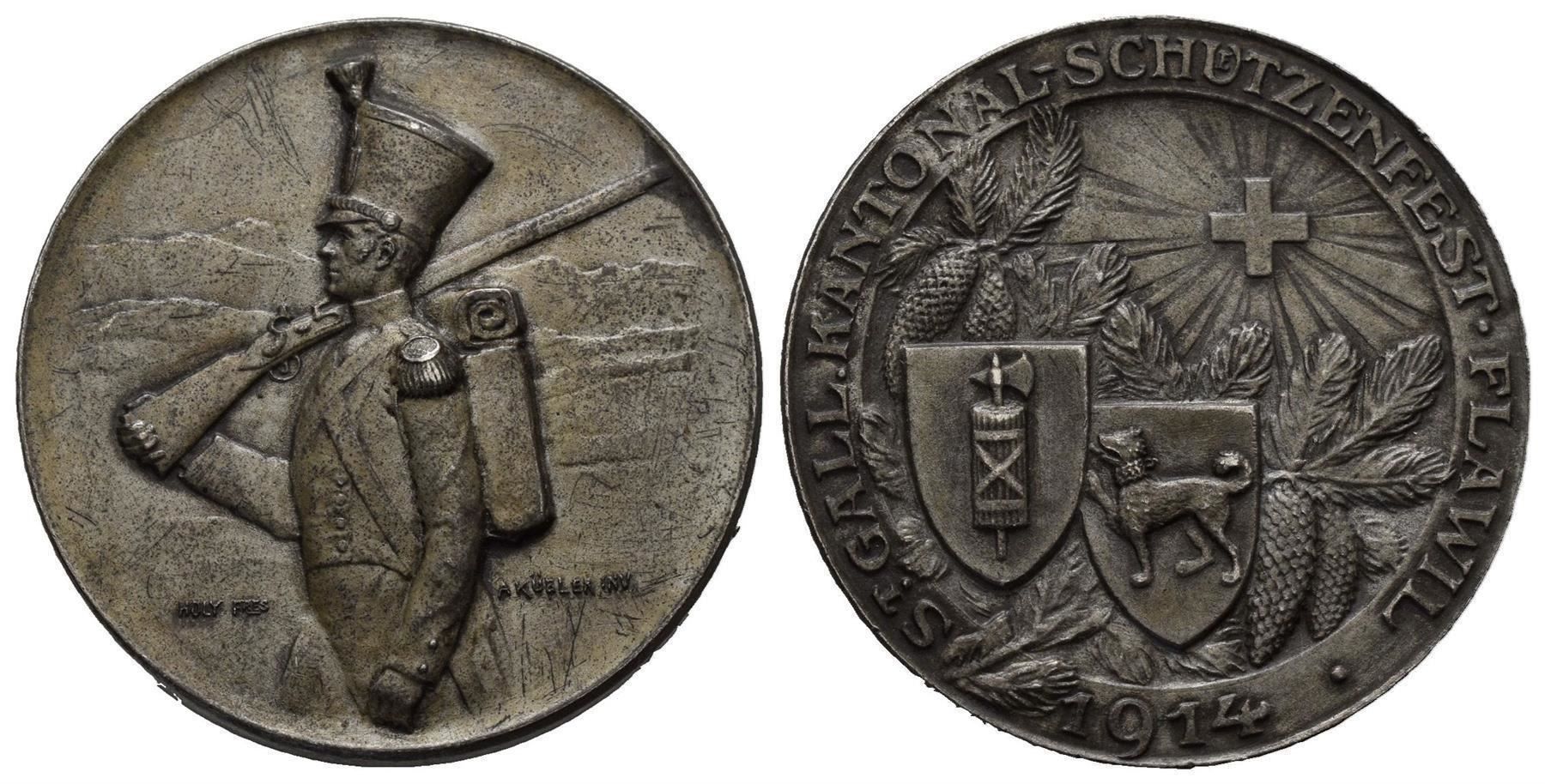 Medaillen: Flawil 1914 , Silber , R:1189  /361 – Gebraucht aus Trimbach von Solothurn1