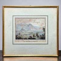 Gravure Vue d'Interlaken et d Unterséen par C. HUBER 18ème s