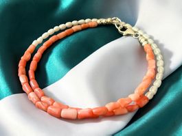 Unikat 💎 Neue Halskette, Vintage rosa Korallen, Perlen