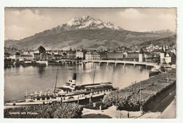Postkarte Luzern mit Pilatus, Raddampfer Gallia, Stadt