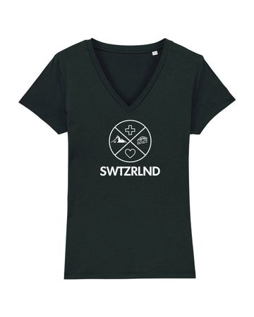 SWTZRLND Damen T-Shirt, schwarz, M Schweiz Switzerland Swiss