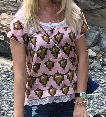 Blusa Lusso di seta naturale decorato pizzo,tg.S/M