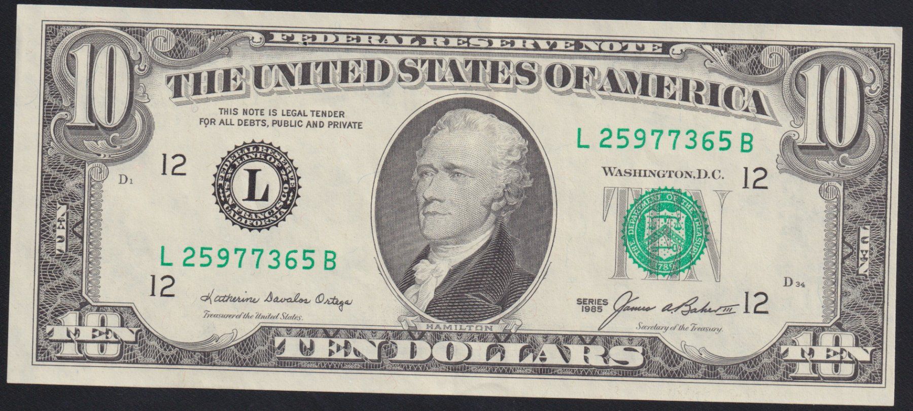 Banconote: USA 10 Dollars 1985 – Usato da Brugg AG venduto da banknoten_muesli