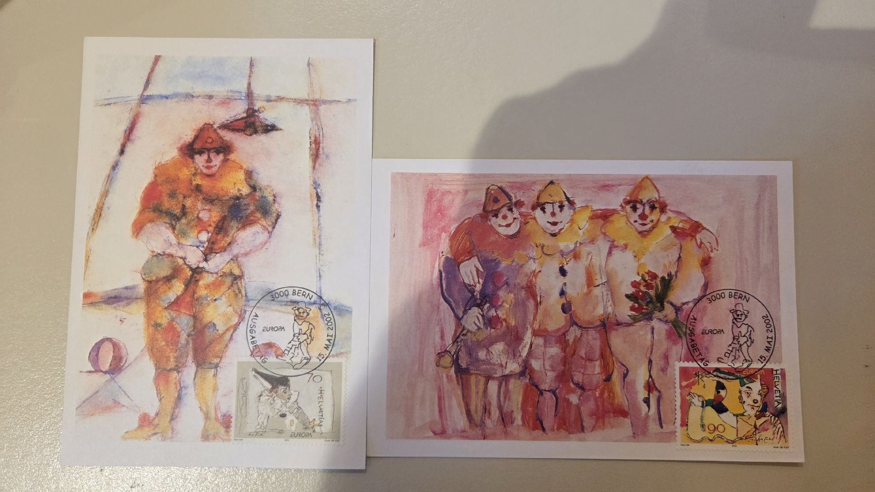 Alle Briefmarken: 2002 FDC Maximumkarten Clowns – Gebraucht aus Arni AG von Moth68