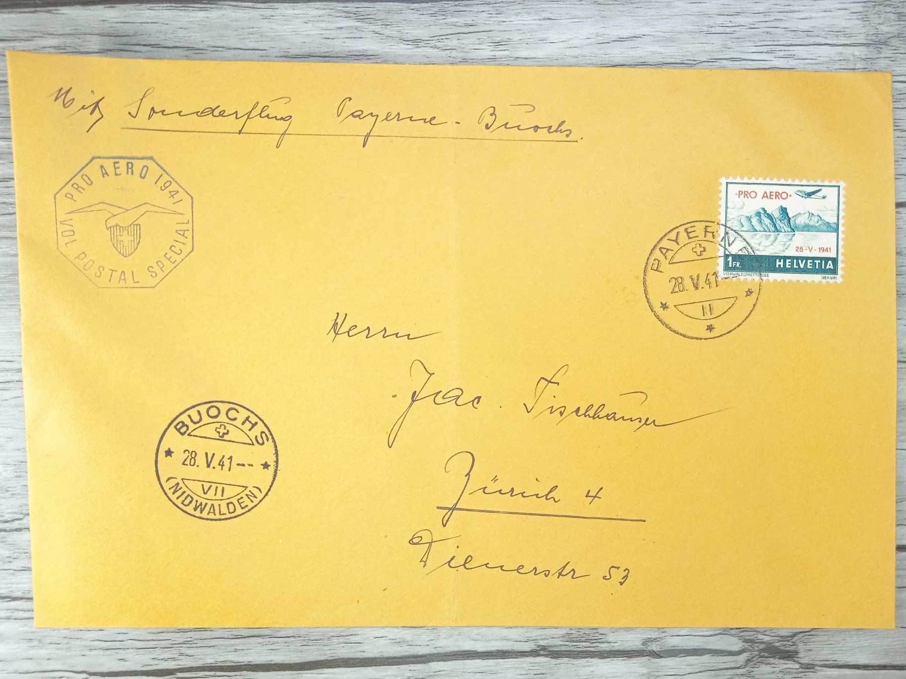 Alle Briefmarken: TR72 Enveloppe + Timbre Suisse 1941 – Gebraucht aus Cousset von Patrick_Collections