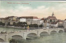 Postkarte Basel neue mittlere Rheinbrücke 1905 guter Zustand