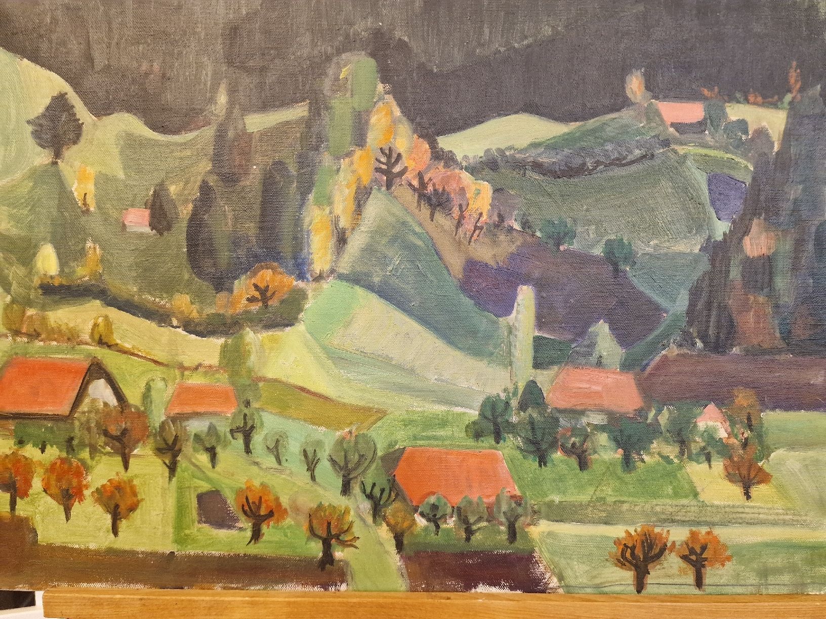 Dipinti: Ölgemälde Landschaft mit Häusern unsigniert – Usato da BERN venduto da Intarsia