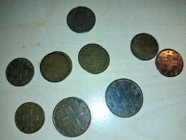 Münzen der Schweiz. 1, 2, 5 Rappen. 1903, 1948, 1952, 1953