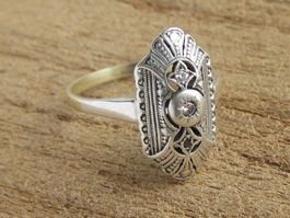 Art Deco Antik Ring Silber/935 Gold/750 Diamant Gr. 49