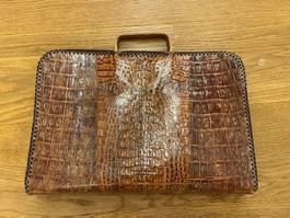 Schreibmappe / Aktentasche vintage aus echtem Krokodilleder