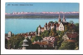 AK 1927 Neuchâtel Schloss und Alpen