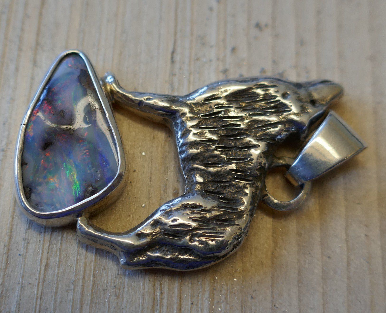 Anhänger: Opal Anhänger in Silber mit Wolf / Handgemacht – Neu (gemäss Beschreibung) aus Arboldswil von estrella925 2