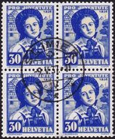 1936, Zürcherin Nr. J80, Viererblock von ST. IMIER, sig. Abt