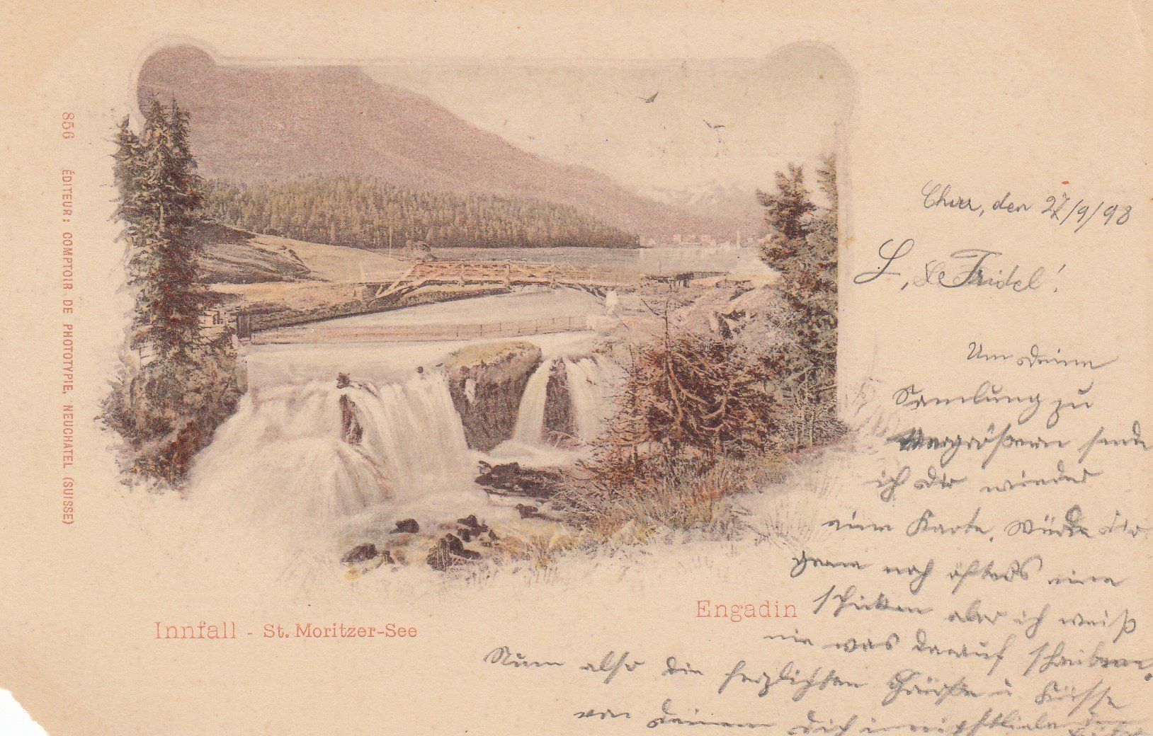 Cartoline postali: 1898 AK St. Moritz-See Innfall Engadin, l.u. fehlt die Ecke – Usato da Rheinfelden venduto da ricci62 1