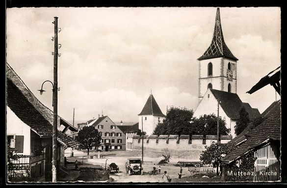 Ansichtskarten: AK Muttenz, Ortspartie mit Kirche – Gebraucht aus Berlin von bartko-reher