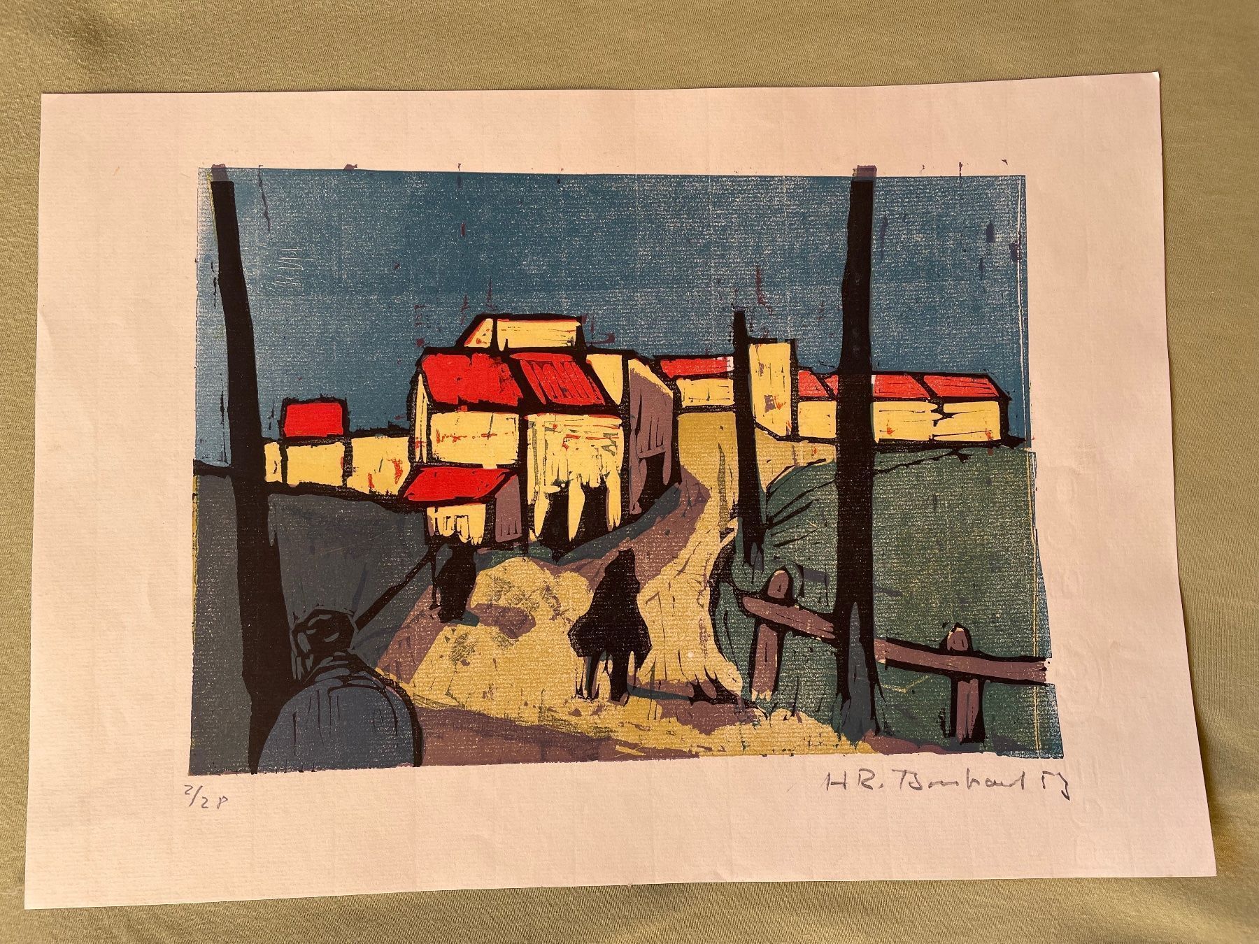 Grafica & Litografie: Lithographie "Dorfstrasse in Abendsonne" – Usato da Oberrieden venduto da PEGNE