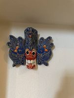 Bunte Holzmaske mit Pfauenmotiv, ca. 20cm