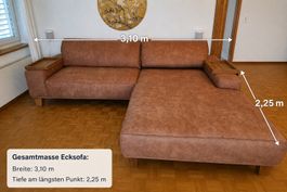 echtes Rindsleder Ecksofa braun 3.10m x 2.25m mit Ablage
