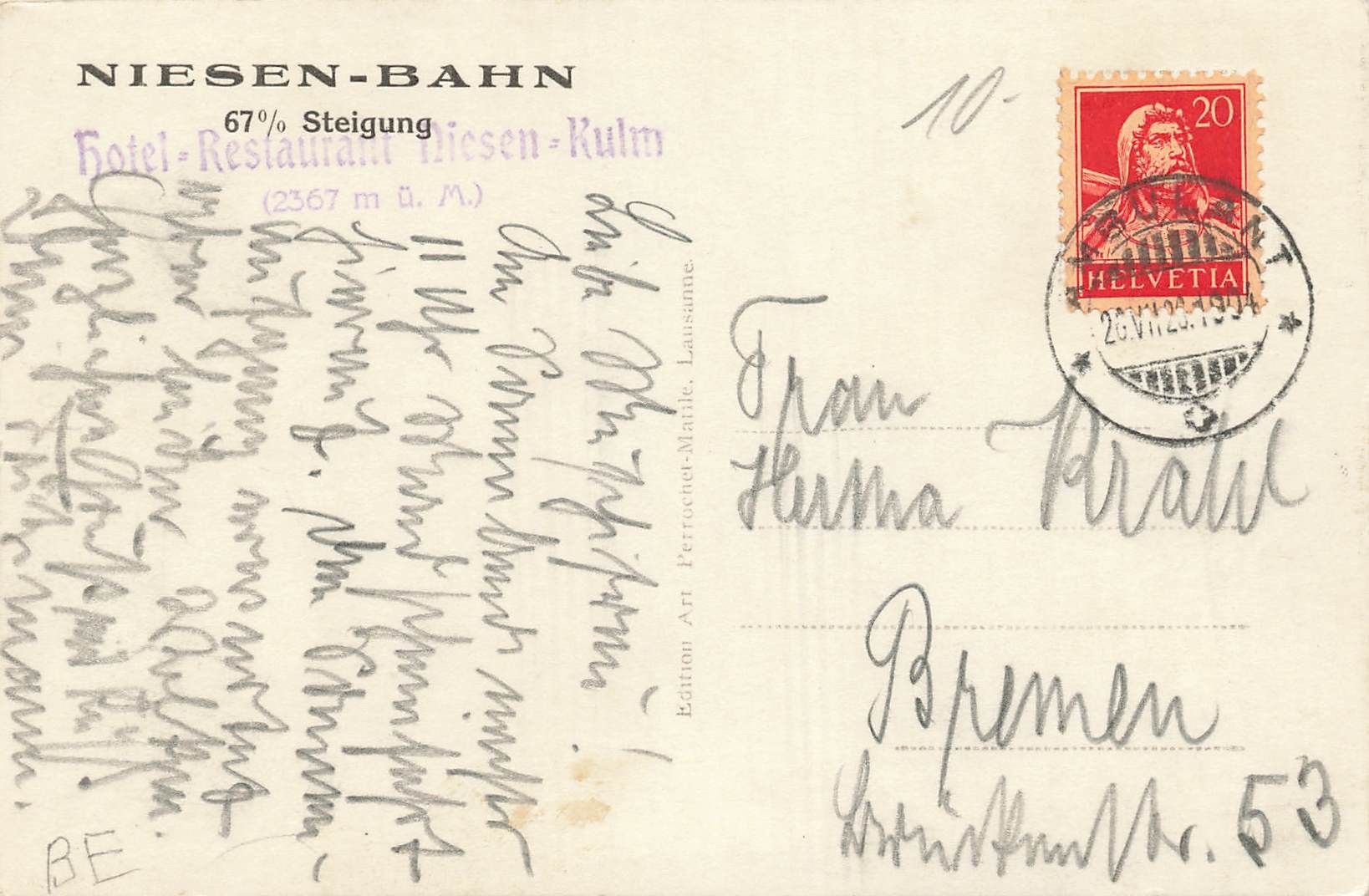 Cartes postales: Niesen kulm hotel – D'occasion à Biasca par Blenio71 1