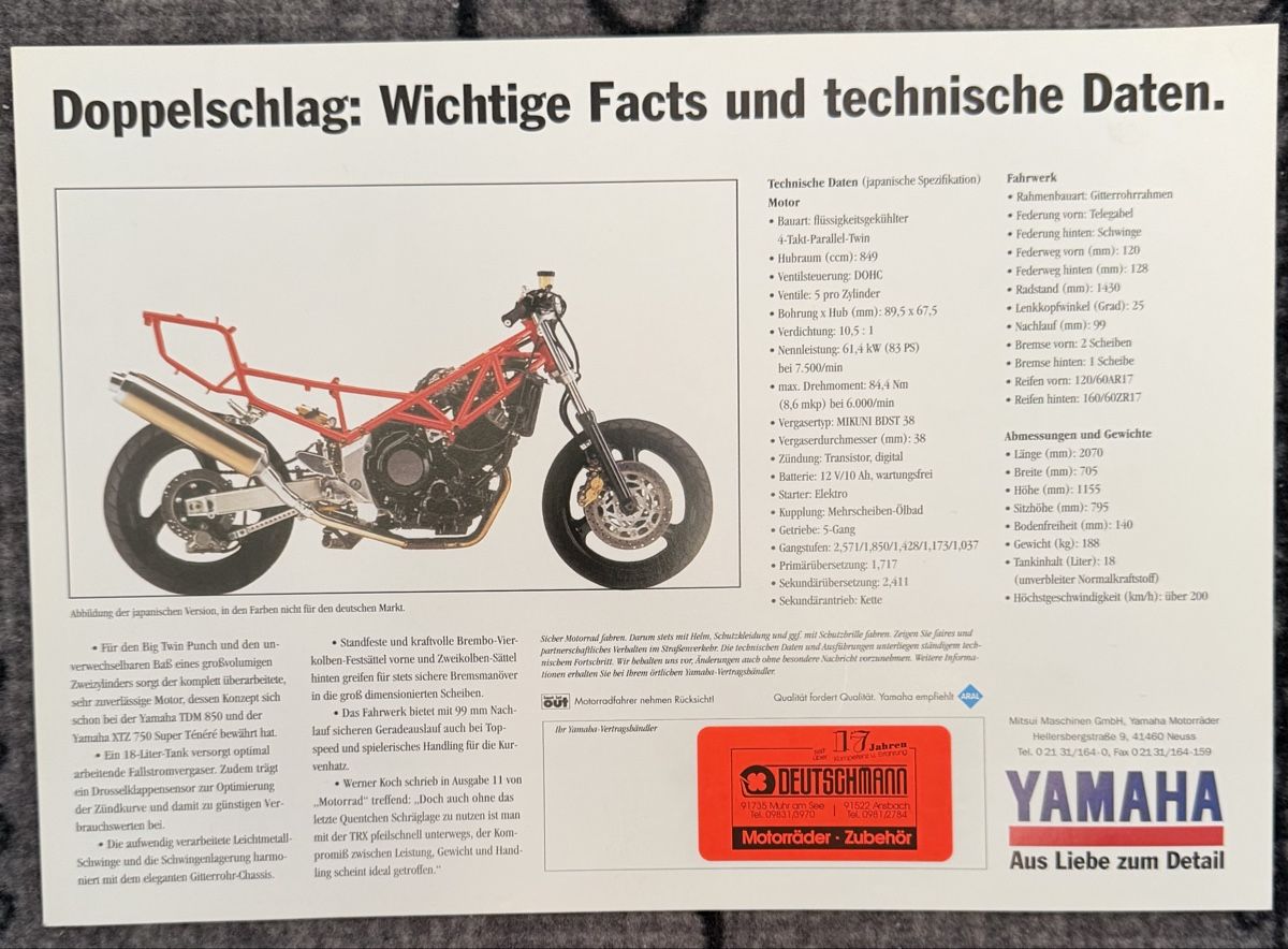 Dokumente: Yamaha TRX 850 Motorad Prospekt – Gebraucht aus Schwadernau von Spitz64 1