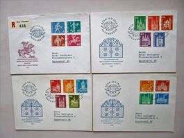 4 FDC mit kpl. Satz Dauermarken 1960, BERN 10.V.60, illustr.