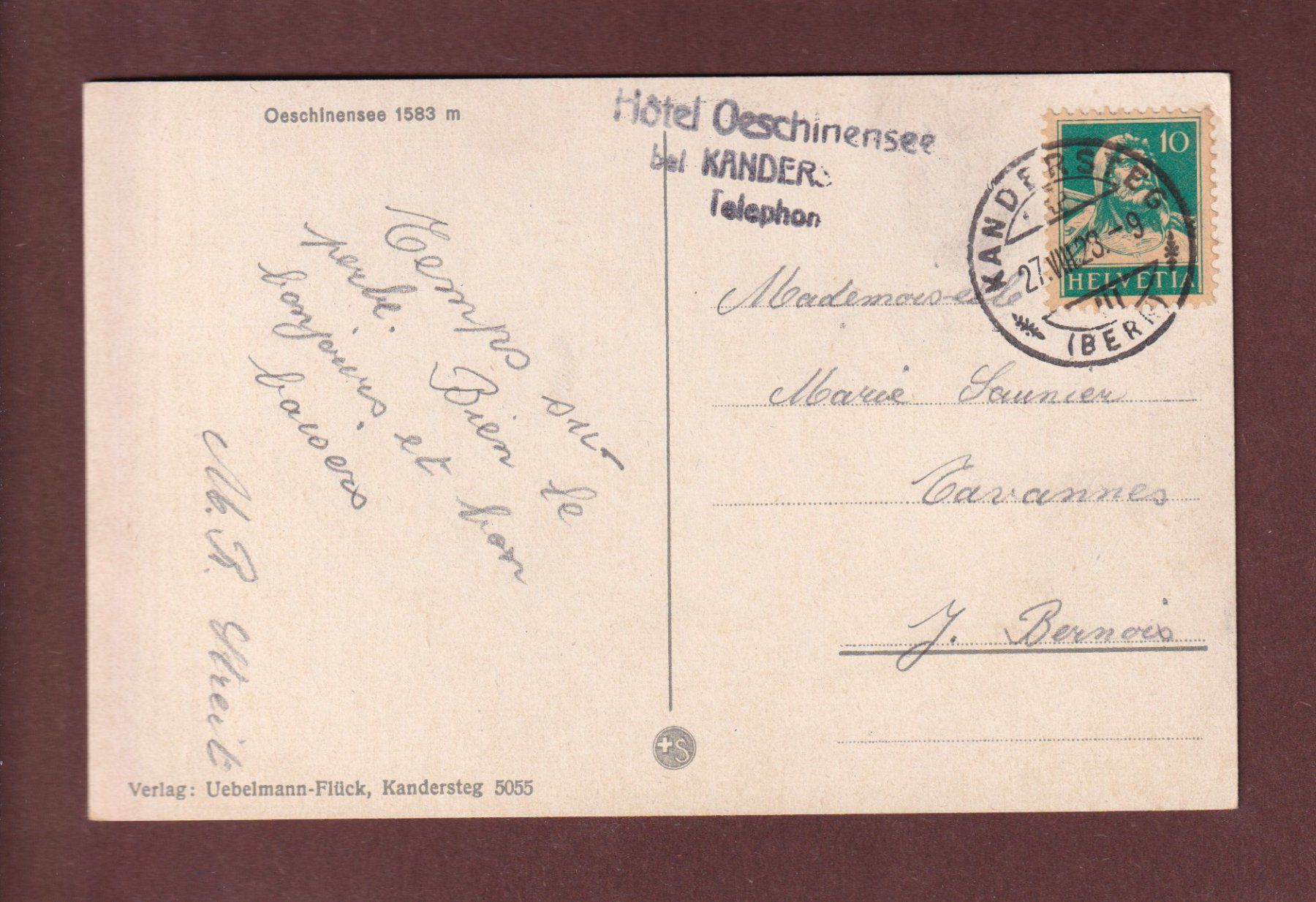 Ansichtskarten: OESCHINENSEE - 1928 – Gebraucht aus Pully von nicecards-shop 1