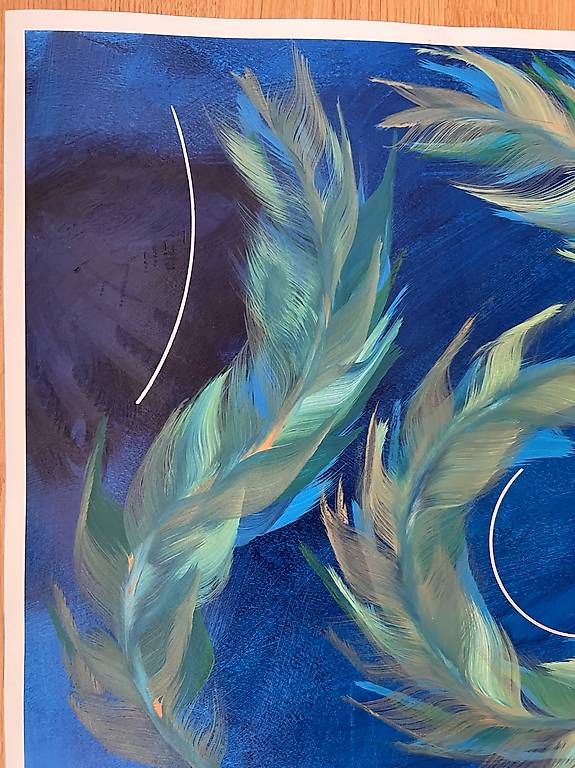 Dipinti: 60x50cm gemaltes Bild blau "Feathers" – Nuovo e nell'imballaggio originale da Urdorf venduto da manuela4 2