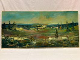 Großes Ölbild 128 x 62 cm - Wald und See Landschaft