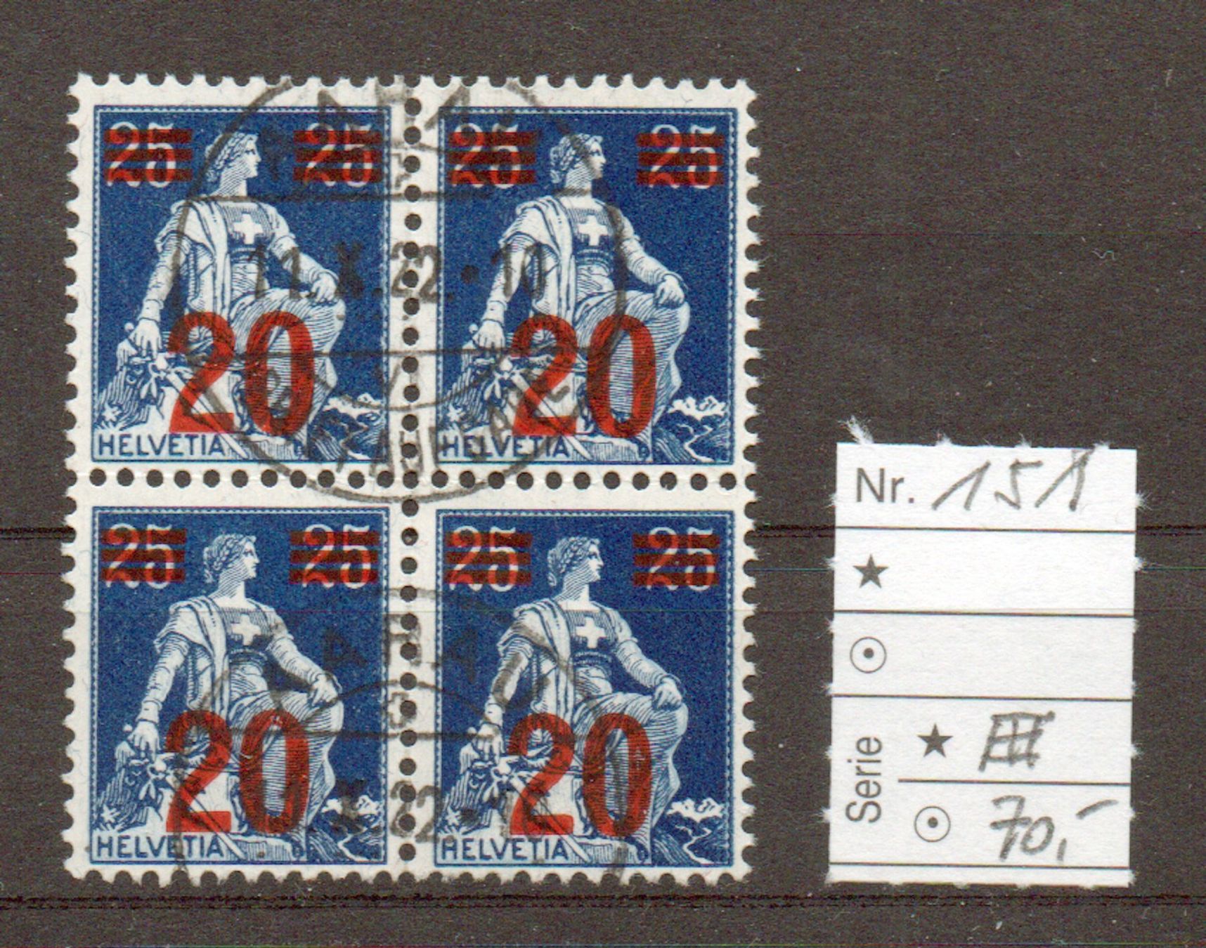 Alle Briefmarken: CH-151 Viererblock o – Gebraucht aus Ebikon von bowito