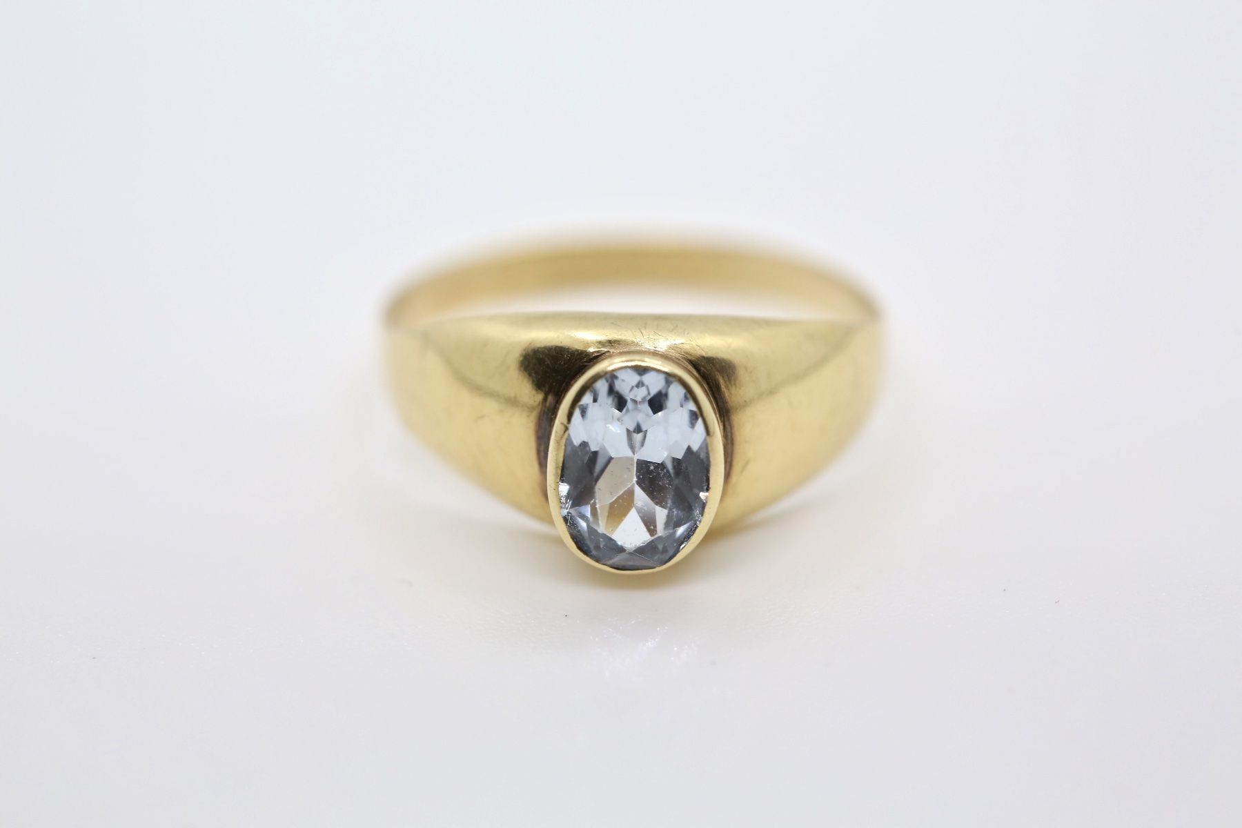 Anelli: Goldring 14K mit hellblauem Stein – Usato da Reinach BL venduto da Han-Numismatik