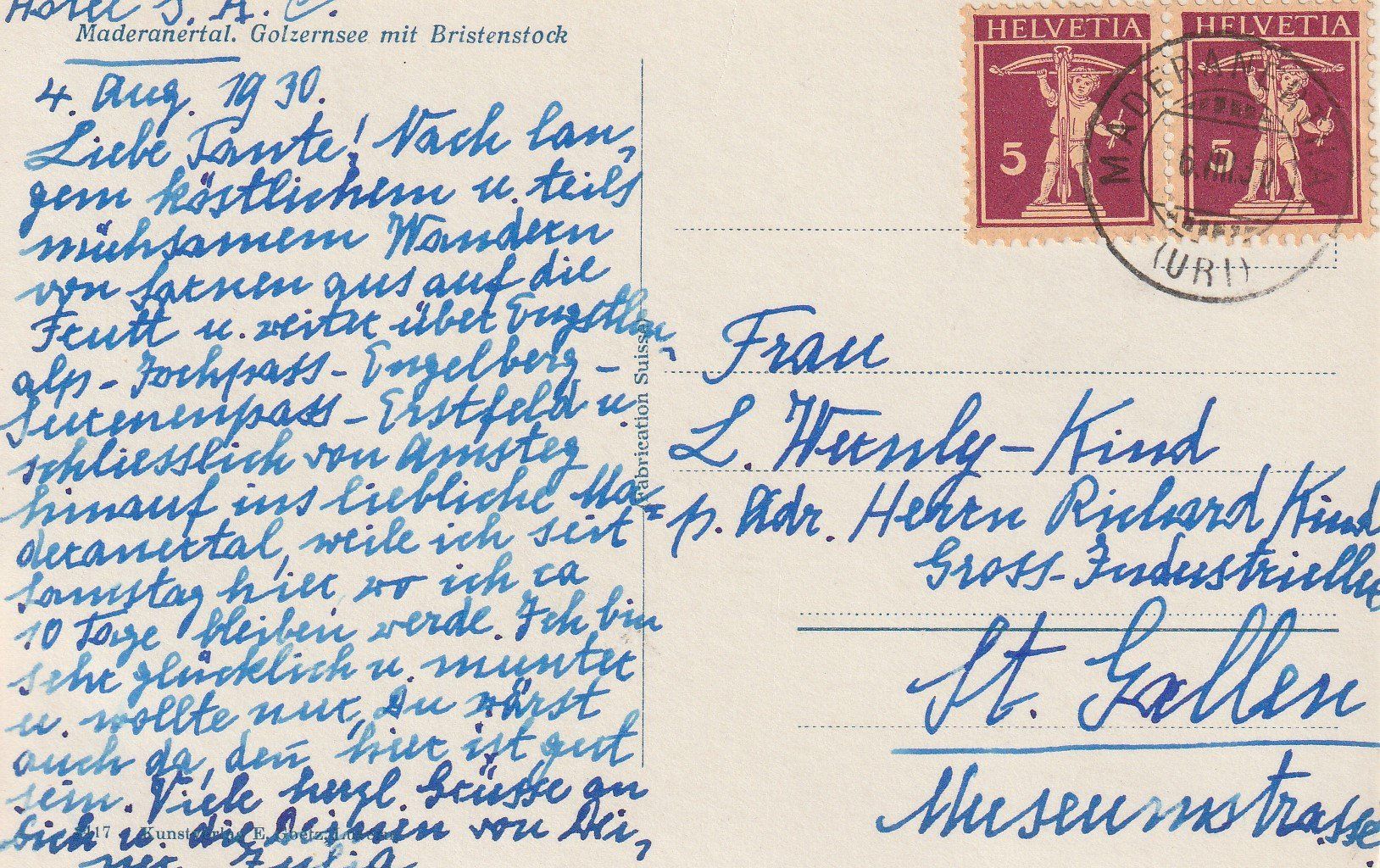 Ansichtskarten: AK Golzernsee - gel. 6.8.1930 – Gebraucht aus Fribourg von schnalla92 1