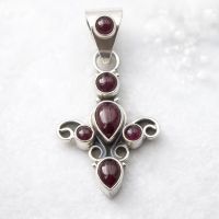 Granat Anhänger Silber 925 Sterlingsilber rot, 6 Granate