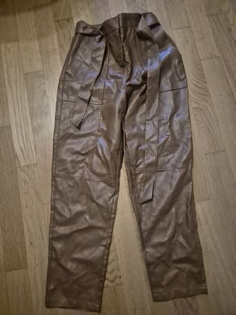 Brown faux leather trousers, size 36, belted, Autumn