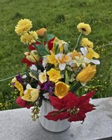 Kunstblumenstrauss im Topf - Frühlingsdeko, Top Zustand!