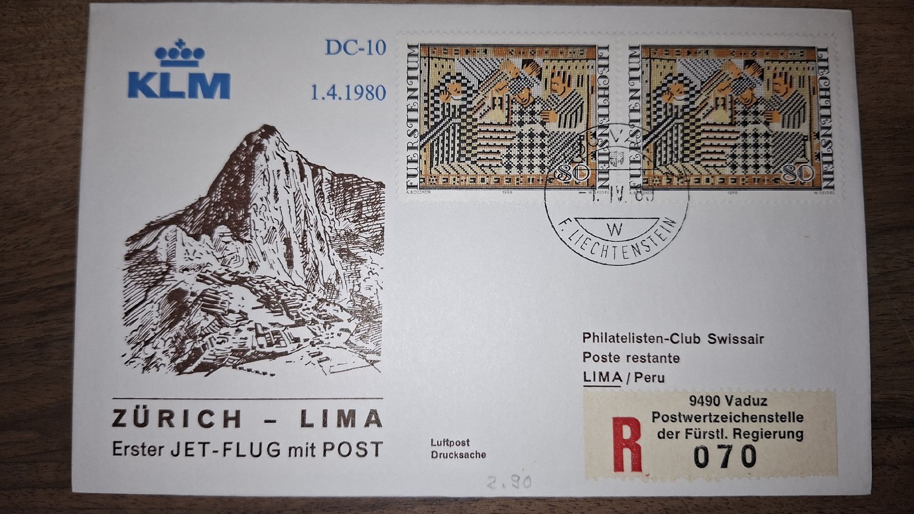 Tutti i francobolli: KLM Zürich - Lima 01.06.1980 – Usato da Balgach venduto da SIMEON27