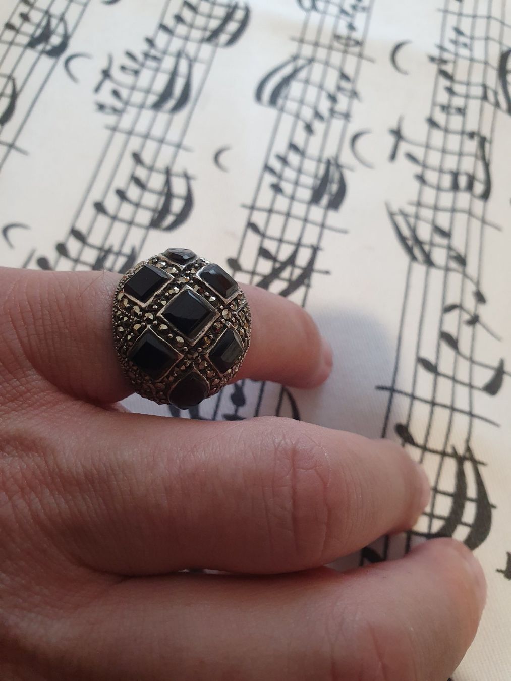 Ringe: Vintage, opulenter 925er Silber Markasiten/Onyx Ring – Gebraucht aus Wohlen AG von palmsprings 5