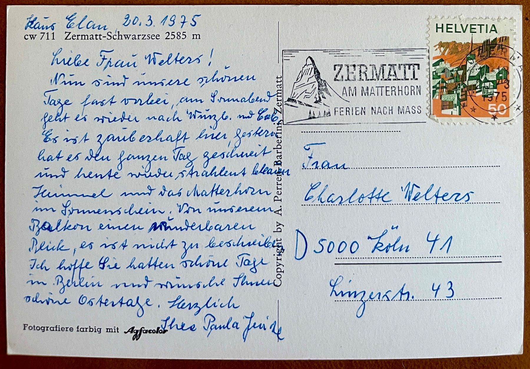 Cartoline postali: ZERMATT - Schwarzsee, télécabine..  1975 – Usato da Lutry venduto da Ediego 1