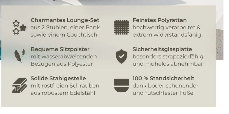 Set di tavolo e panche: Rattan Gartenset Palese grau – Nuovo (secondo la descrizione) da Steinhausen venduto da Retourenprofis 1